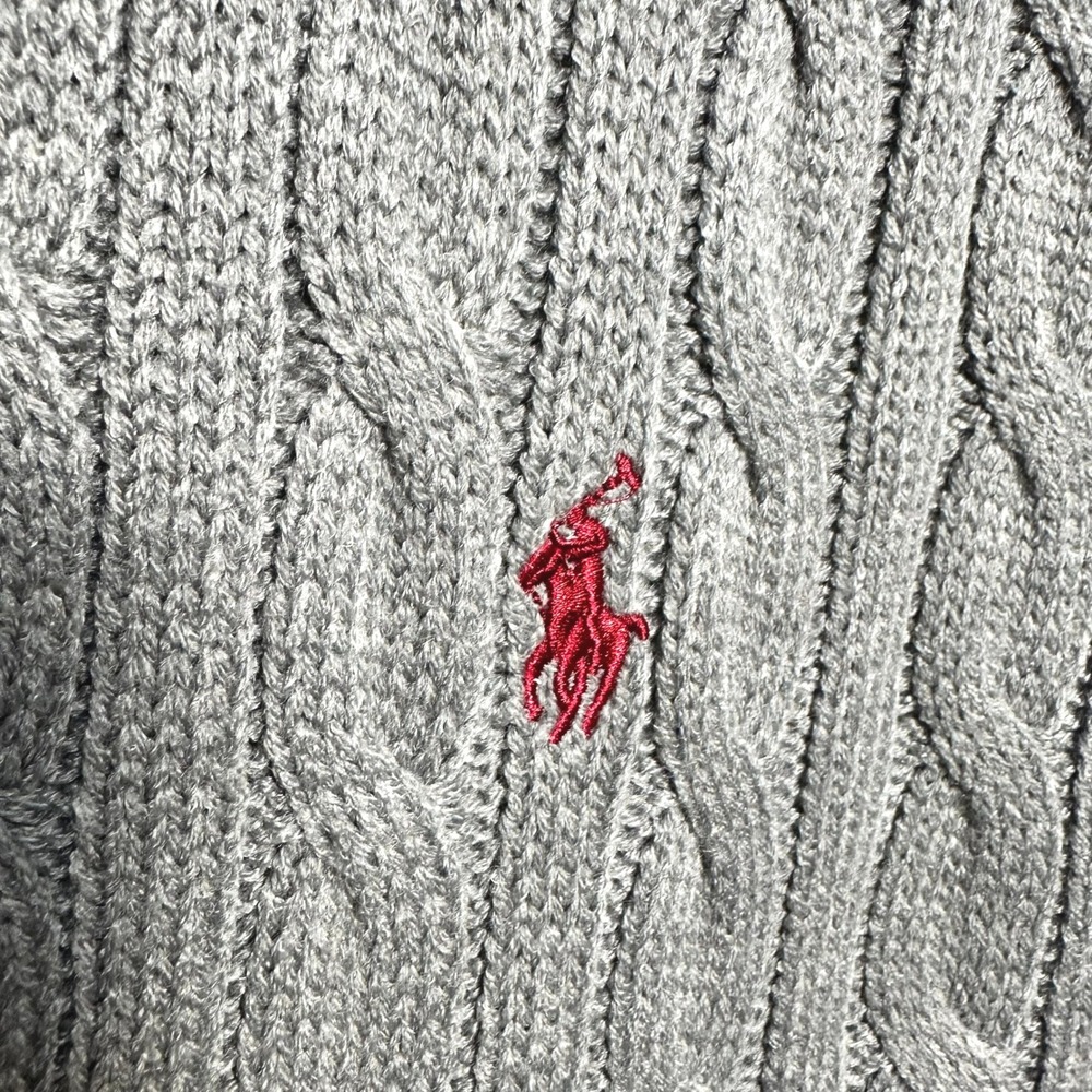 Polo Ralph Lauren Scarf Gray Cable Knit Red Pony Logo Mens Womens Accessory - Picture 4 of 7